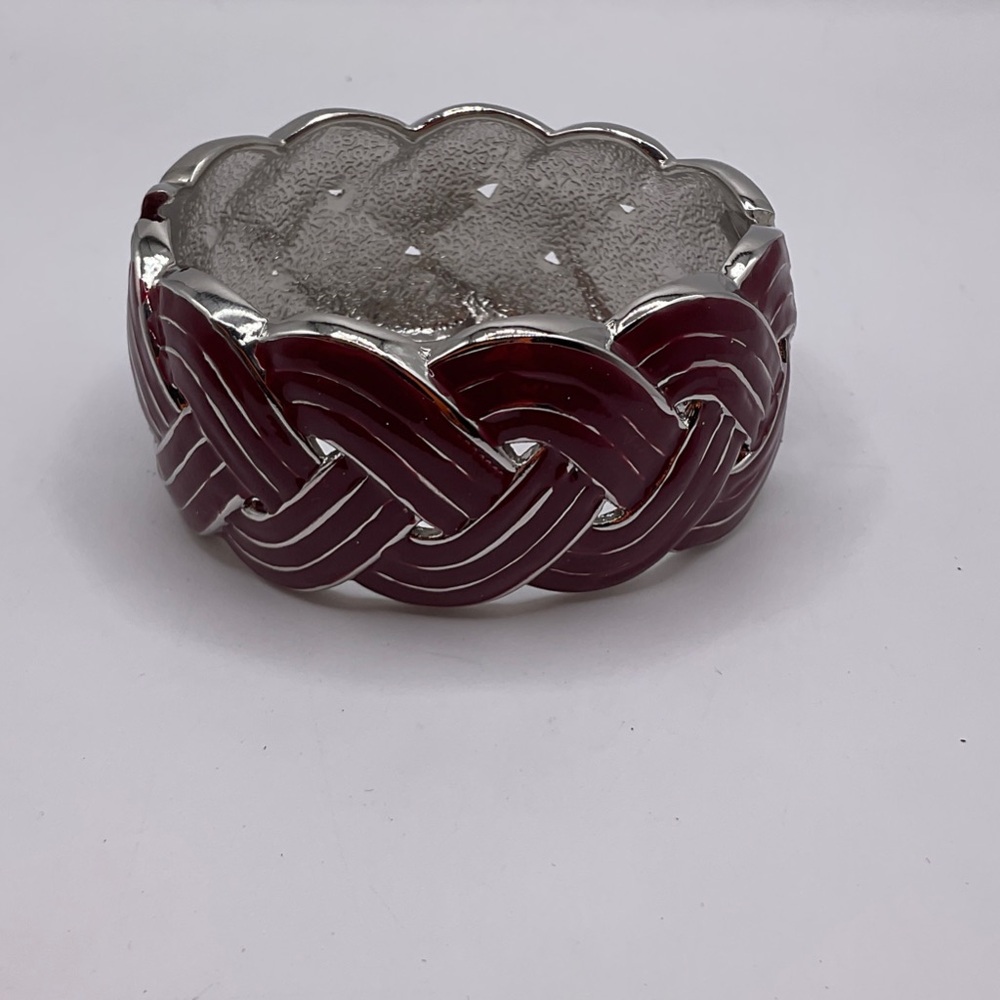 Elegant Silver and Red Braided Bracelet